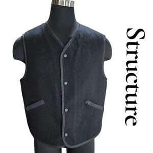 Structure Vest Mens Large Black Wool Blend Quilted Snap Front Vintage Gorpcore L
